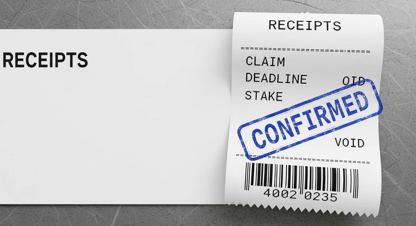 A thermal receipt stamped CONFIRMED on a counter